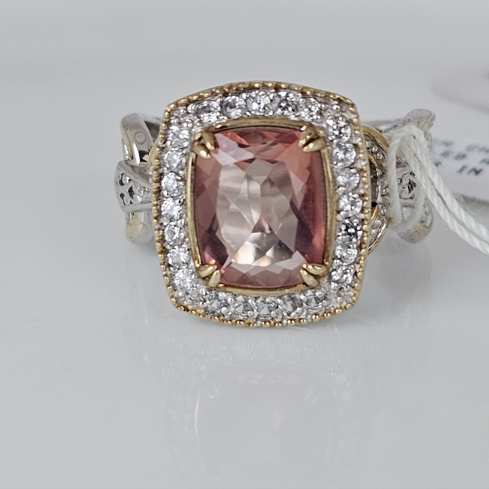 Natural Morganite & Diamond Palladium Sterling Silver 18k Ring Size 7.5! NEW - Picture 12 of 15